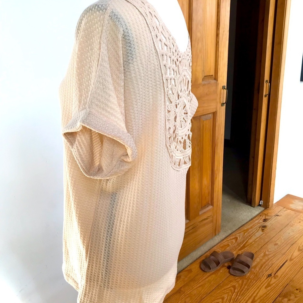 NWOT Waffle Knit Top with Crochet Back Detail - Picture 2 of 3